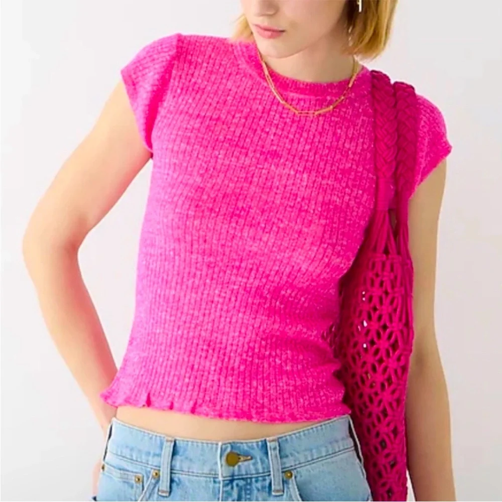 NWT J.Crew Hot Pink Crew Neck Shirt Size Small